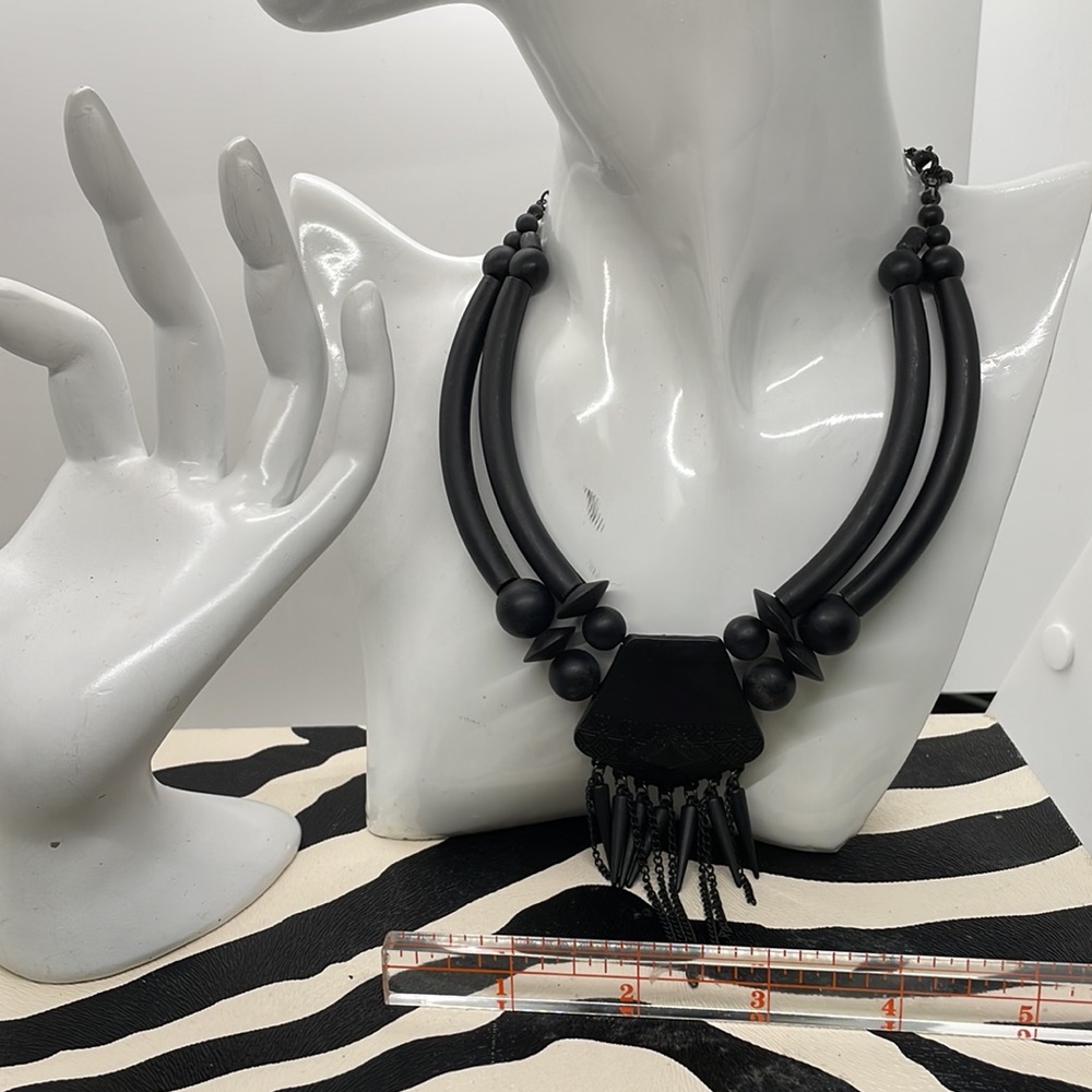 Matt Black Beads & Chains Choker Necklace